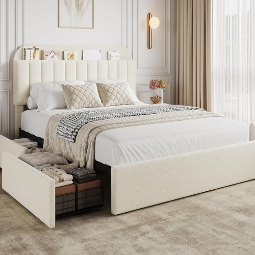 Beige queen size bed - queen,