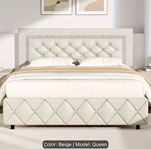 Queen upholstered tufted bed - queen,